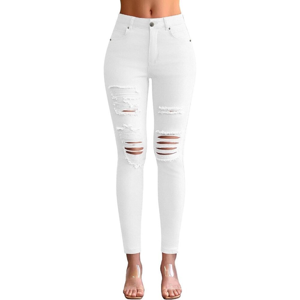 Women's Mid Rise Ripped Skinny Jeans Cotton Spandex Casual Daywear